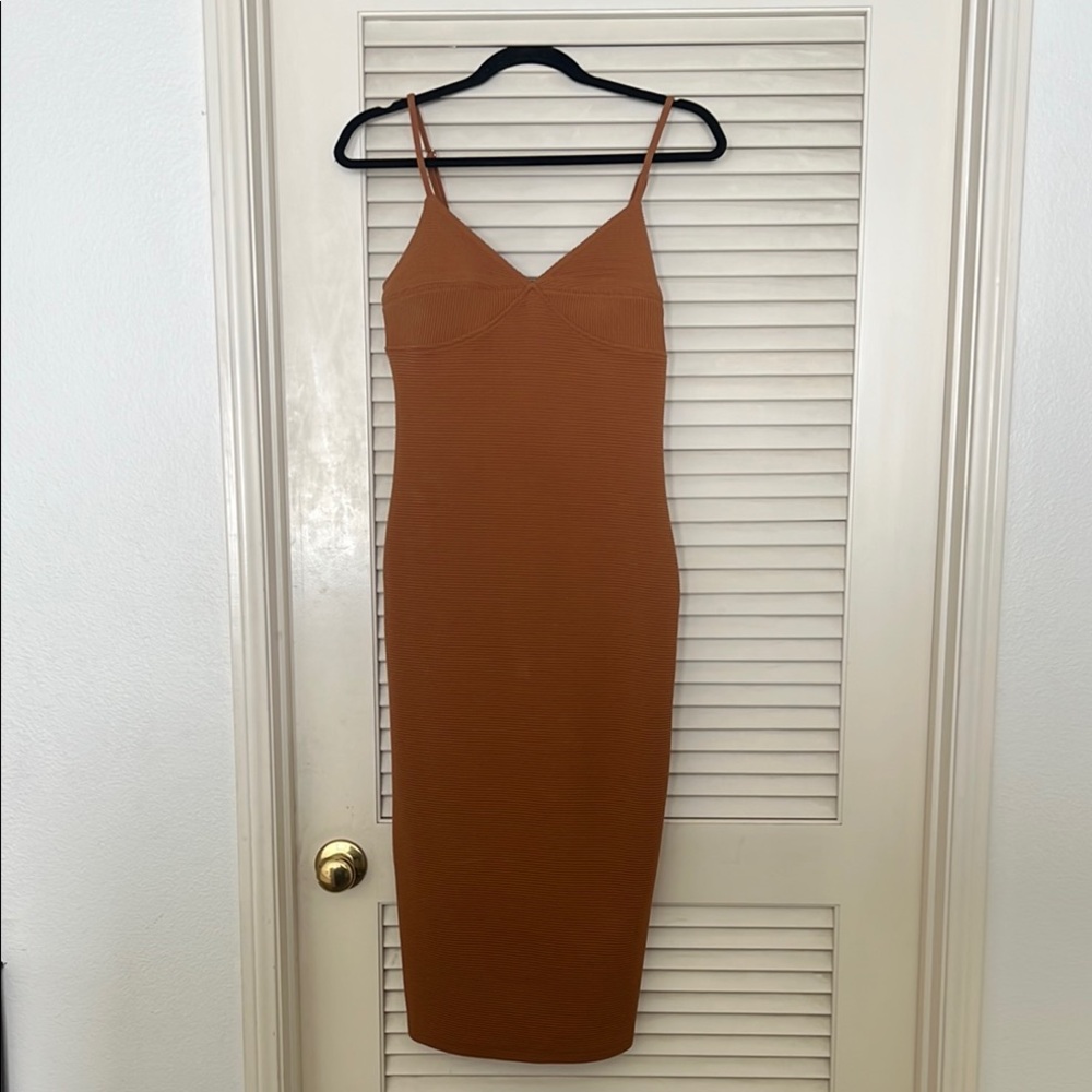 Elegant Tan Midi Dress